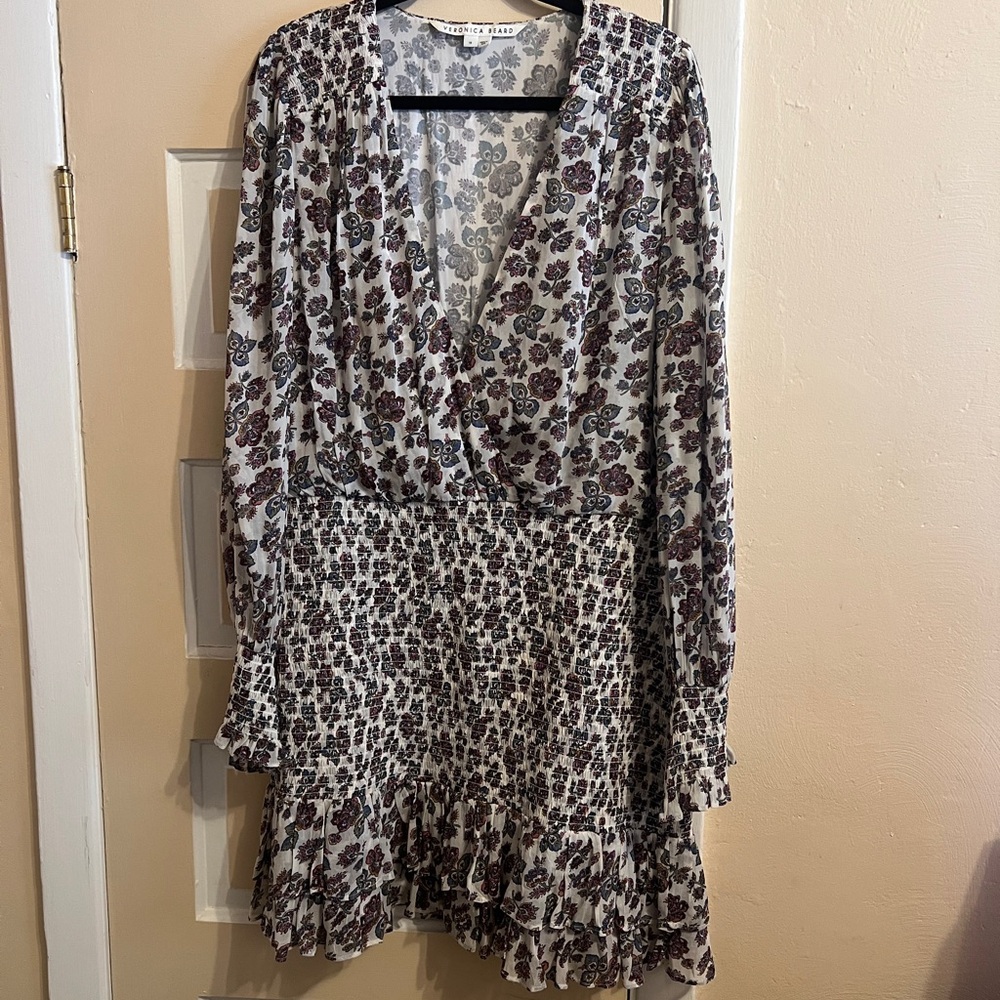 Veronica Beard Floral Long Sleeve Dress in Black and White